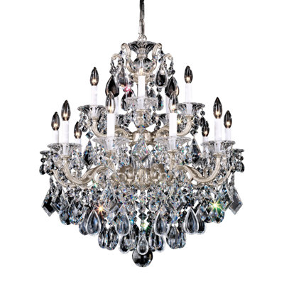 Schonbek La Scala 15 - Light Candle Style Classic / Traditional Chandelier With Crystal Accents In Antique Silver,handcut Clear