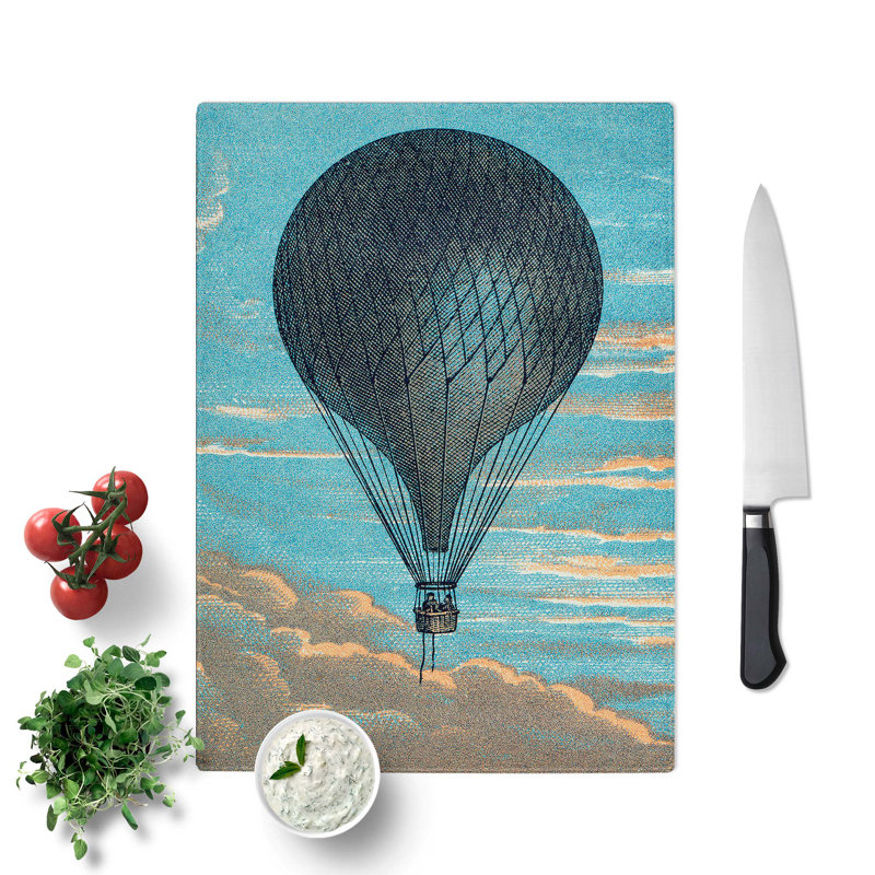 Glass Hot Air Balloon Flying High Chopping Board, 39 cm W x 28.5 cm L