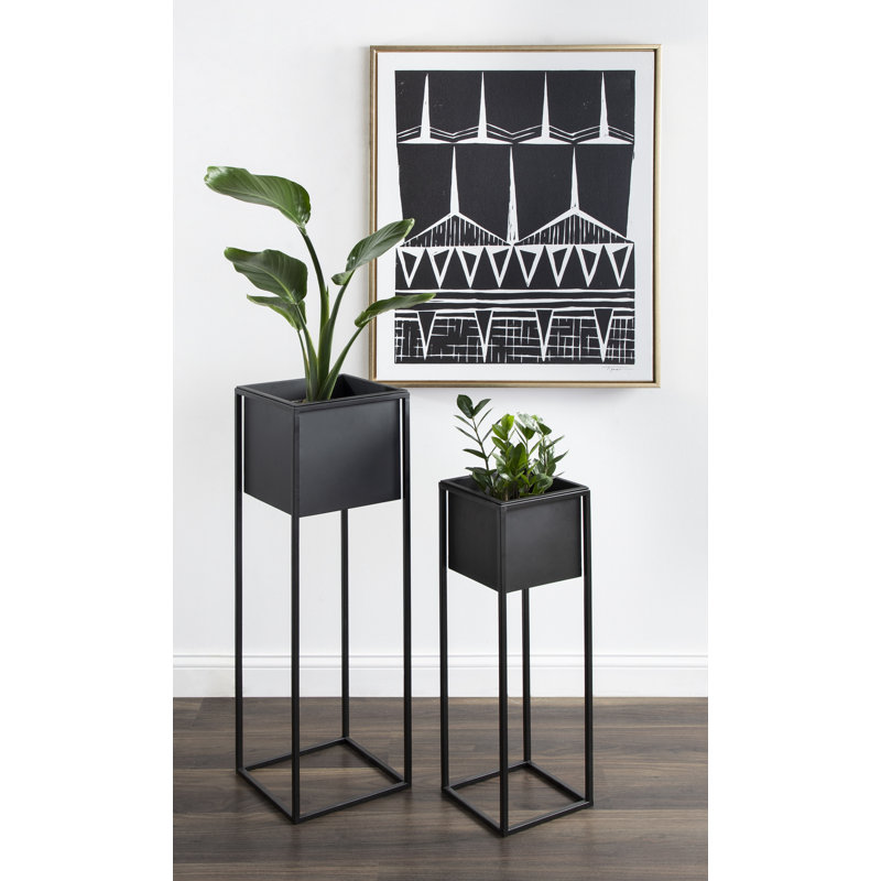 Azuolas 2-Piece Metal Pot Planter Set, 36.25'' H x 11'' W x 11'' D