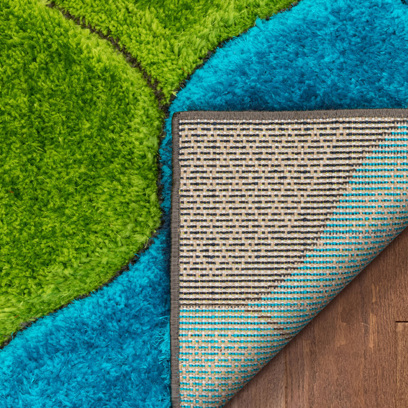 Multicolor Geometric Shag Rug with 3D Texture, 3'11" x 5'3"