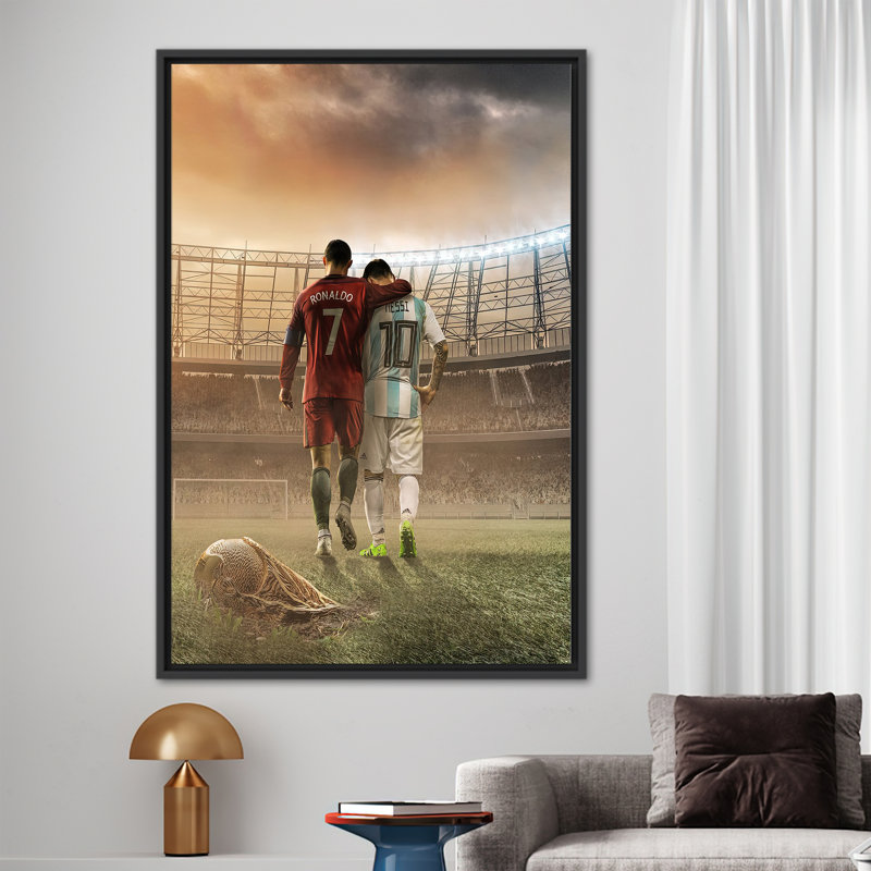 Art sur toile de Lionel Messi et Cristiano Ronaldo, H 30 po x l 22 po, Reproduction encadrée sans passe-partout, Noir