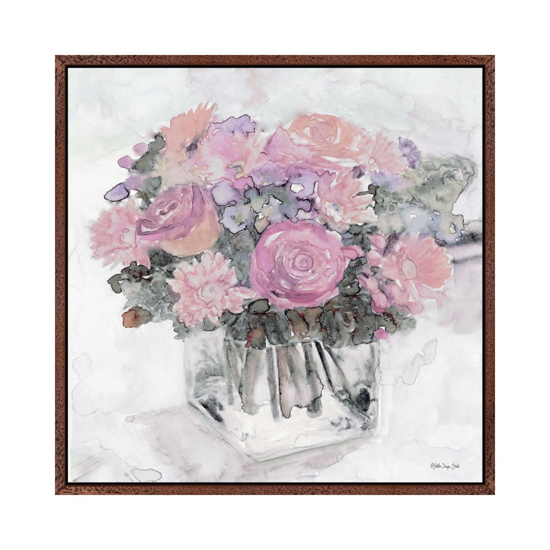 Bouquet In Glass by Stellar Design Studio - Painting on Canvas, Brown Floater Frame, 66.04 cm H x 66.04 cm W