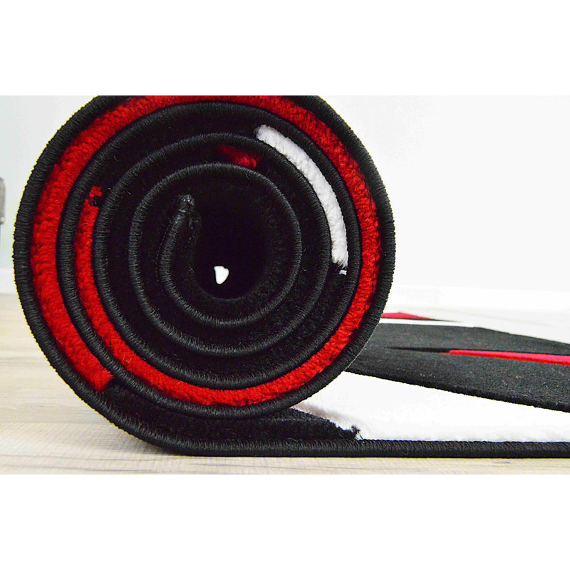 Tapis à motifs abstraits rouge / noir / blanc Mccampbell, Rectangle 2 pi 7 po x 4 pi