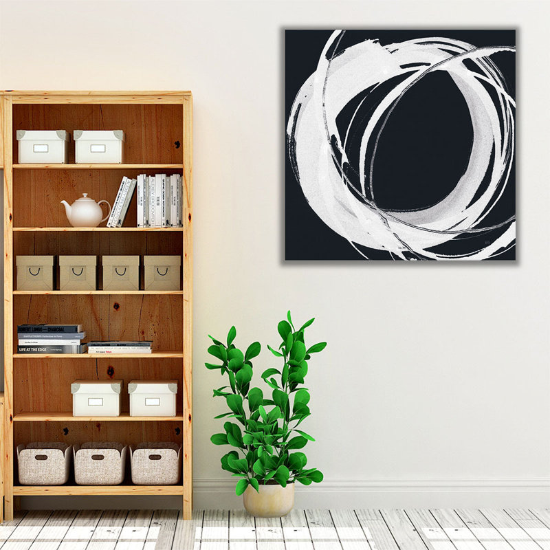 «Gilded Enso I» noir et blanc - reproduction d'art sur toile, H 30 po x l 30 po