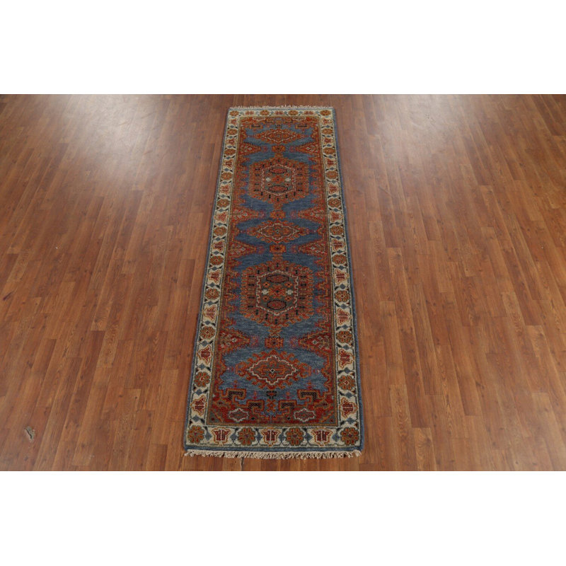 Tapis de couloir indien bleu Khotan 3 x 8