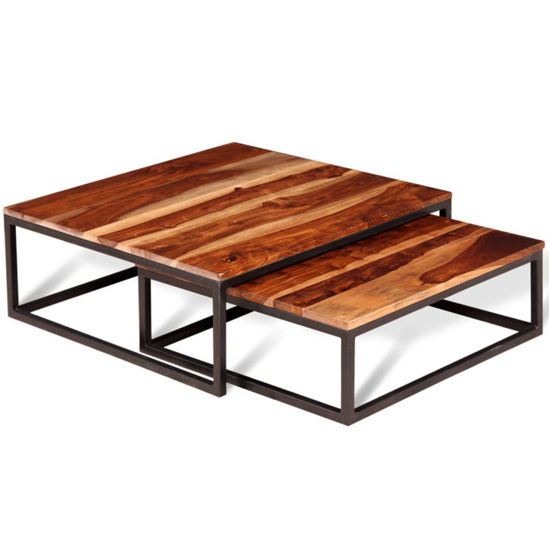 Arla Frame 2 Nesting Tables Coffee Table with Storage, 10.2" H x 27.6" W x 27.6" D, Walnut