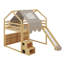 Lit mezzanine double en bois avec structure en forme de maison avec tente-1228640497