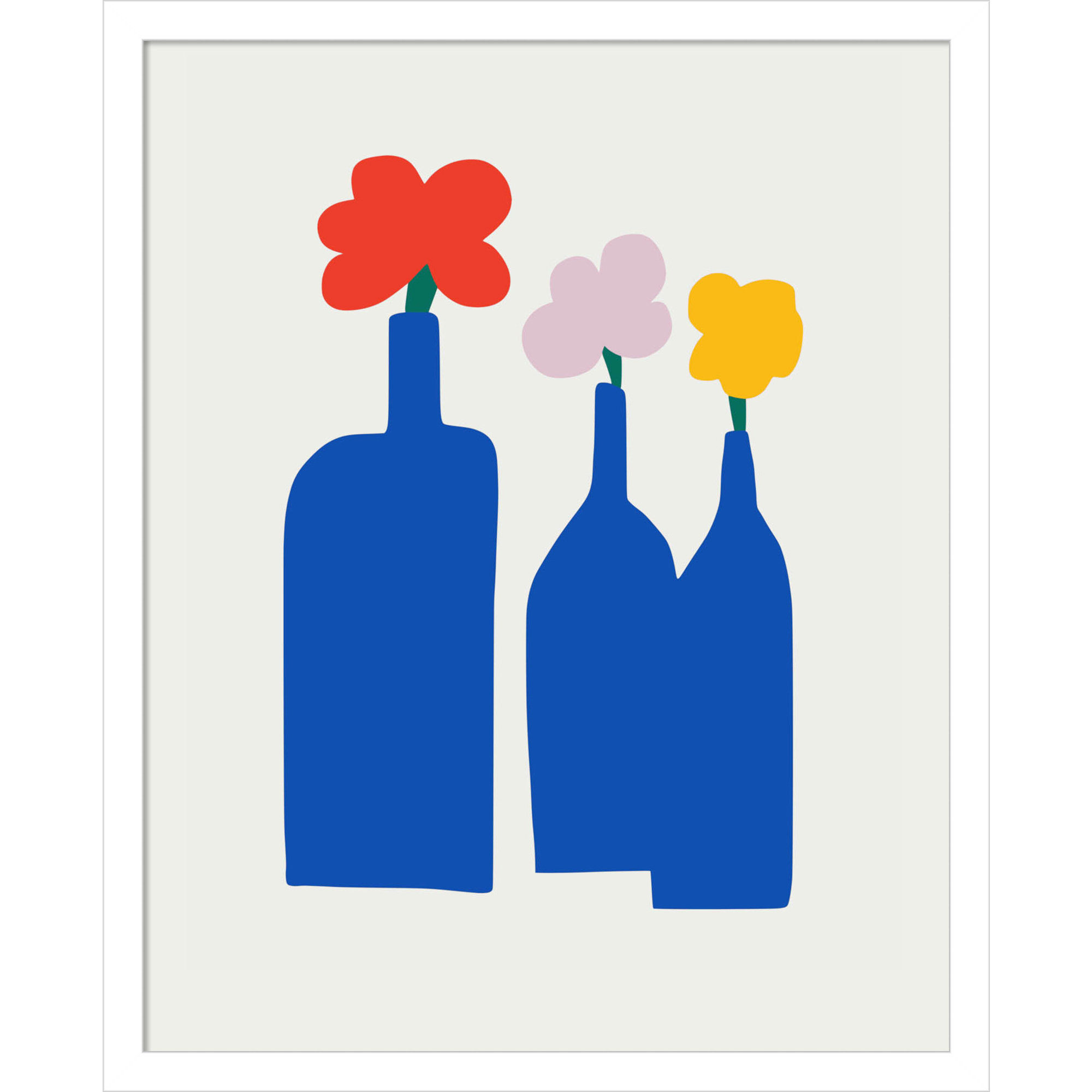 Blue Bottle Vase by Little Dean Wood Framed Wall Art Print, 21" H x 17" W, White