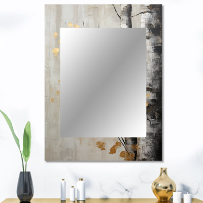Tree Whispers Of Grey and Gold - miroir monochrome, miroir mural gris unique, impression sur métal