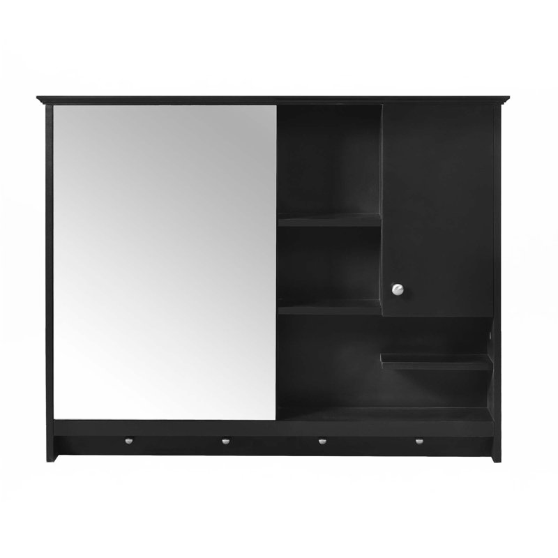 Pharmacie murale 36 pouces avec porte miroir et tablette ajustable, Noir, noir, noir, noir