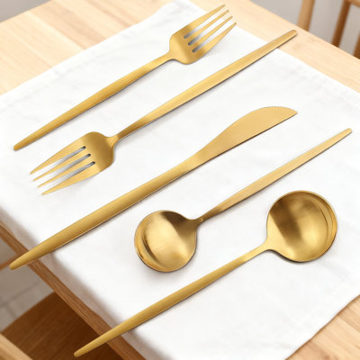 20-Piece Matte Gold Flatware Set, Stainless Steel Silverware Service For 4, Satin Finish Cutlery Set For Home And Restaurant Use, Dishwasher Safe