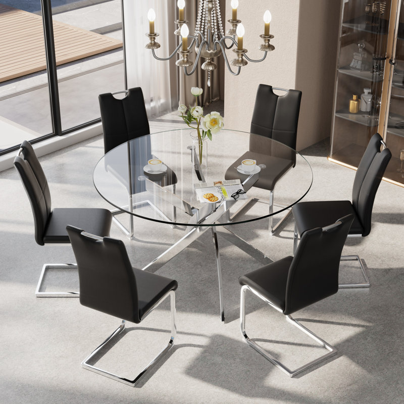 Ensemble de salle à manger 7 pièces, Noir, noir, noir, noir, Argent, H 29,5 po x L 47,2 po x l 47,2 po