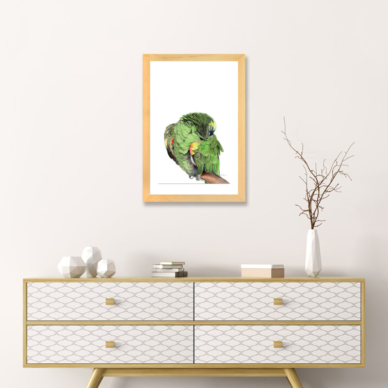 «Sleeping Amazon Parrot» par Watercolor Luv - impression d'art graphique, H 24 po x l 16 po x P 1 po, Papier avec cadre beige