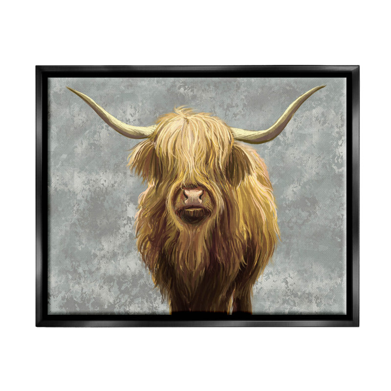Impression sur toile, "Highland Catted" par Ziwei Li, Cadre flottant noir de jais, H 17 po x l 21 po x P 1,7 po