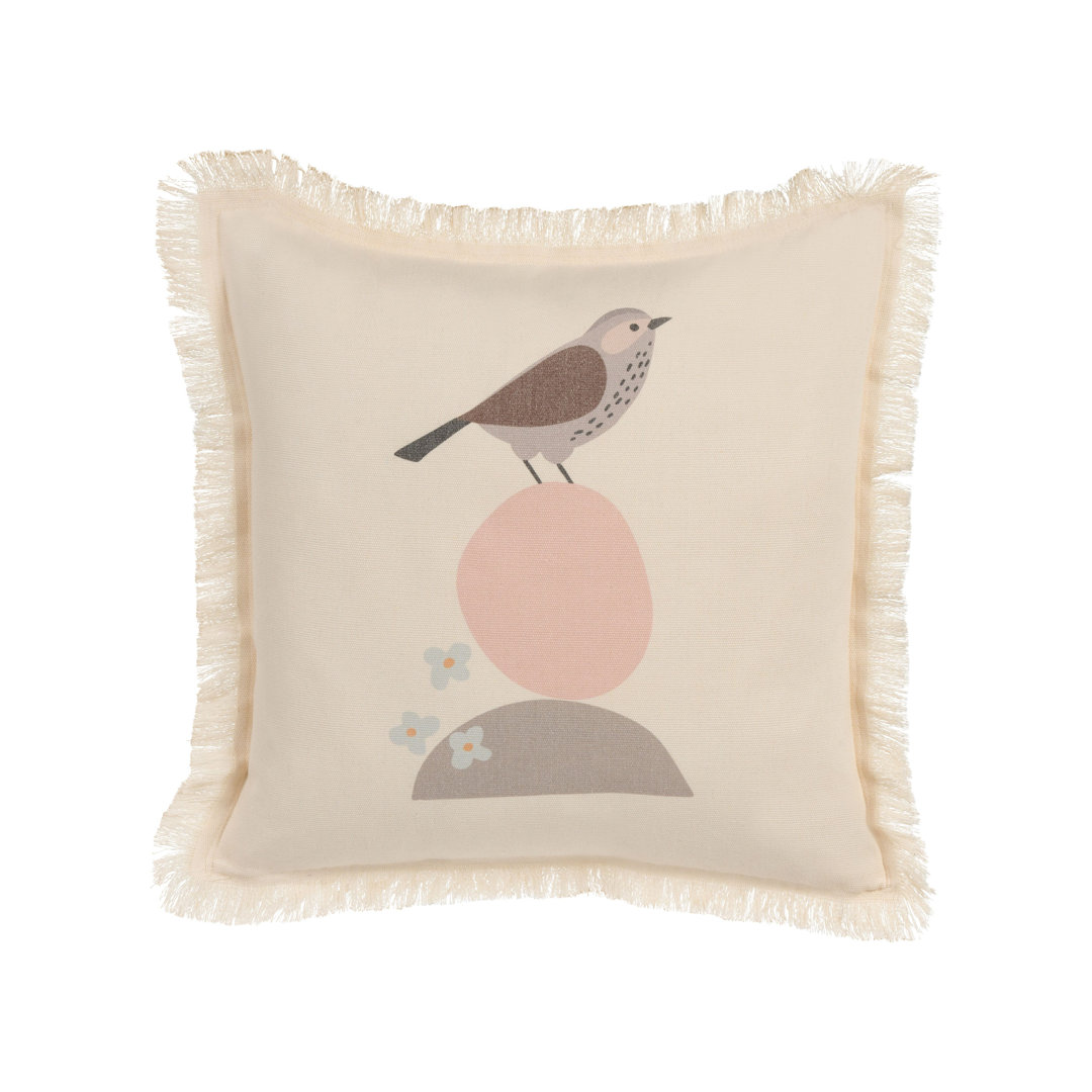 Fransenkissen Vogelmotiv 60 x 60 cm Beige WATTLE