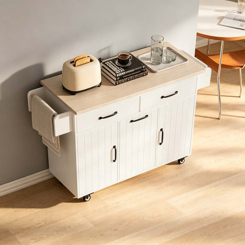 Îlot de cuisine avec armoire de rangement pour poubelle, White