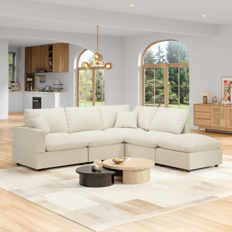 Canapé modulaire 5 places Comfy, Polyester beige