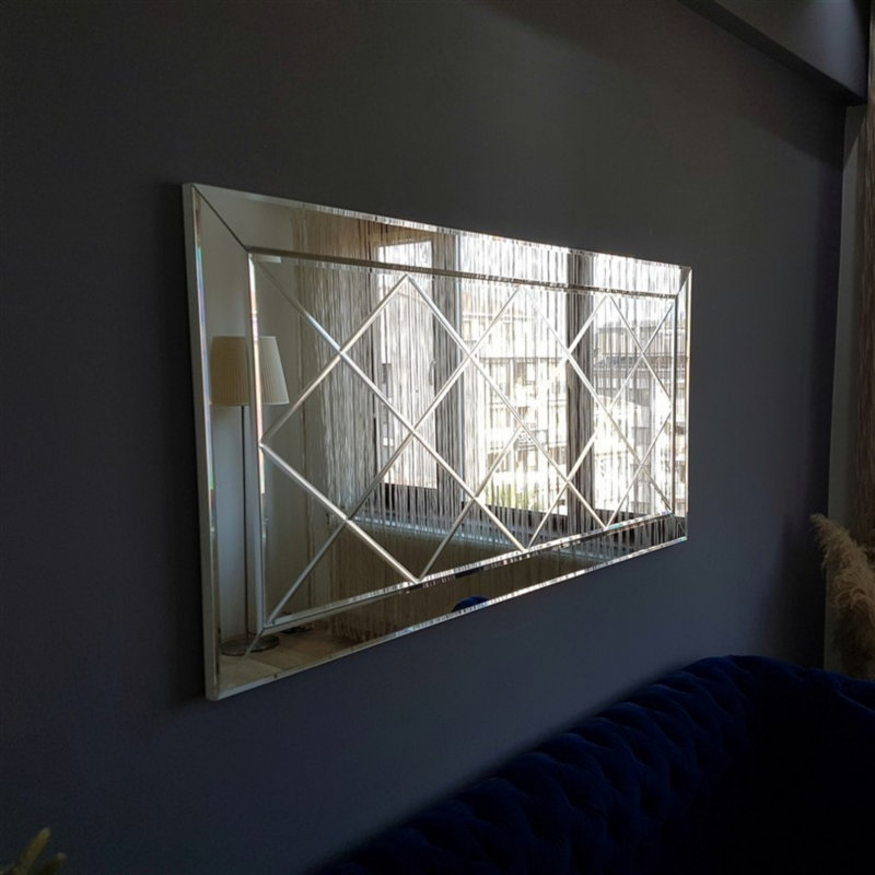 Miroir mural moderne argent moderne, 51,2 po x 25,6 po x 0,9 po | Fabrication 100% bois aggloméré, réglable horizontalement et verticalement | Assemblé et prêt à être suspendu | Conception élégante de couleur unie, parfaite pour tout décor
