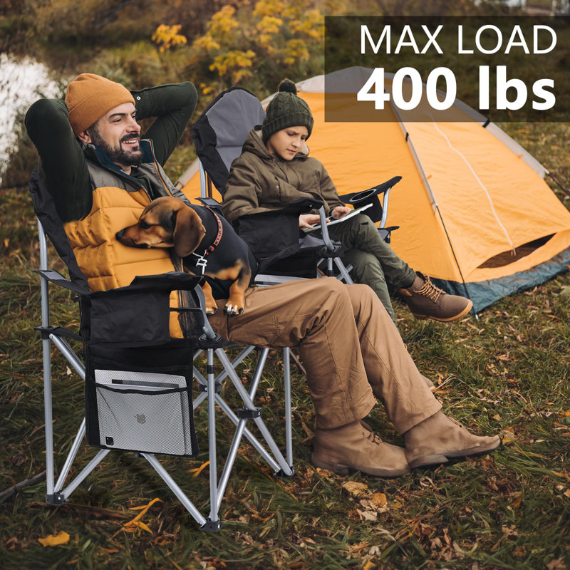 Gray and Black High Back Folding Camping Chair with Cooler Pouch