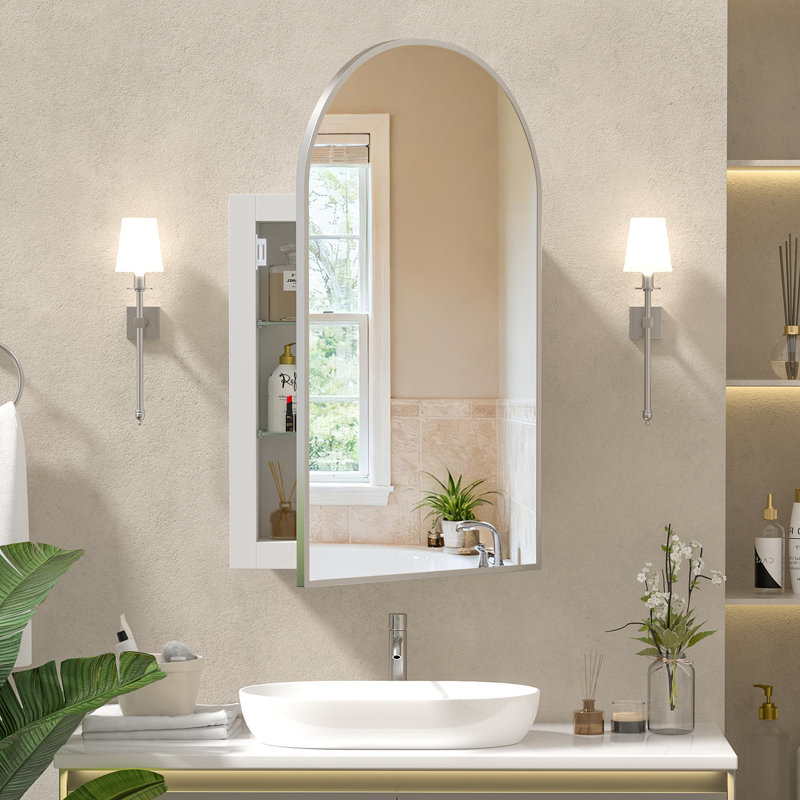 Arched Bathroom Medicine Cabinet With Mirror & Shelves,Right Open,Recessed, Matte Black, 31.5" H x 15.8" W x 4.5" D