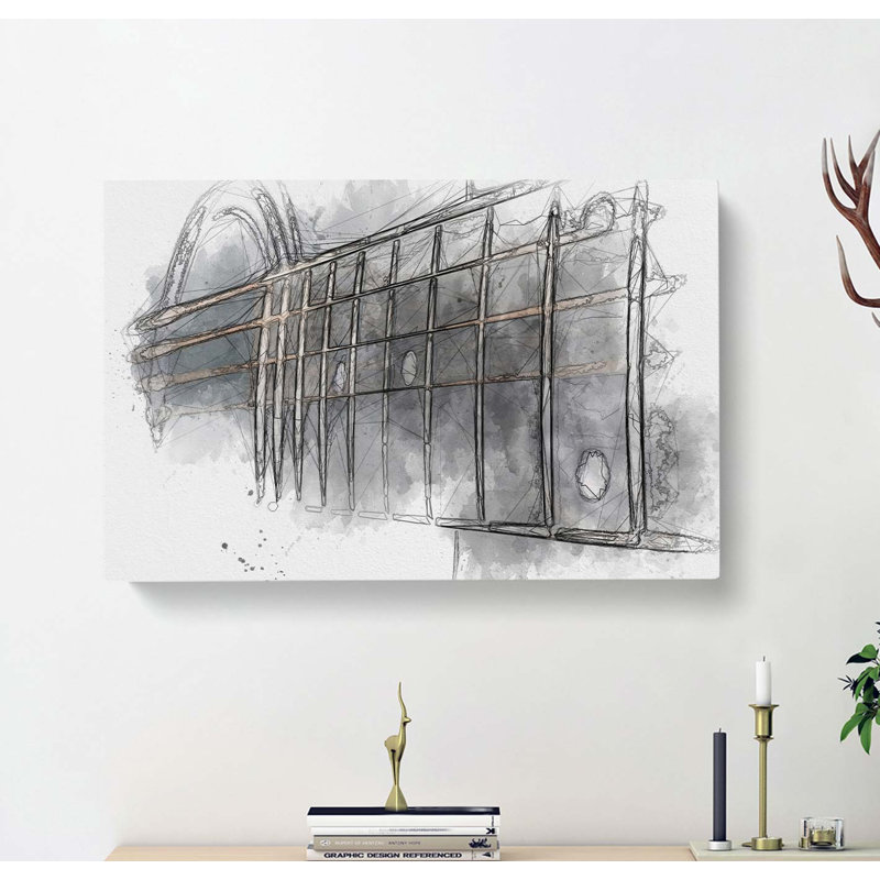 Strings of the Guitar in Abstract - Wrapped Canvas Drawing - Wrapped Canvas, 35cm H x 50cm W x 3cm D