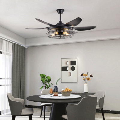 Modern Black Ceiling Fan With Light, Adjustable Speed For Living Room, Bedroom, Dining Room (Silent/6-Speed/Reversible/Dc Motor) (Bulb Not Included)