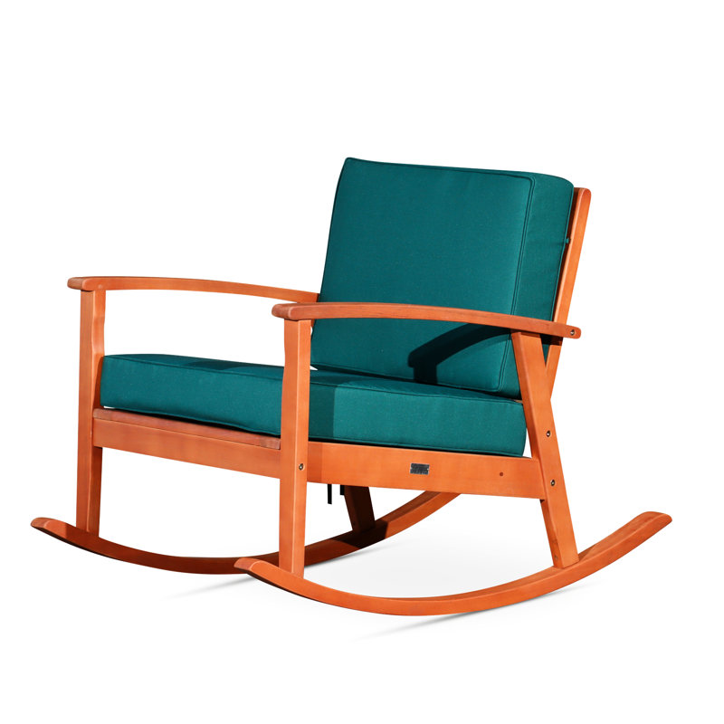 Chaise berçante en eucalyptus naturel à finition huilée avec coussins foncés, finition de volière, délice d'oiseau, Green