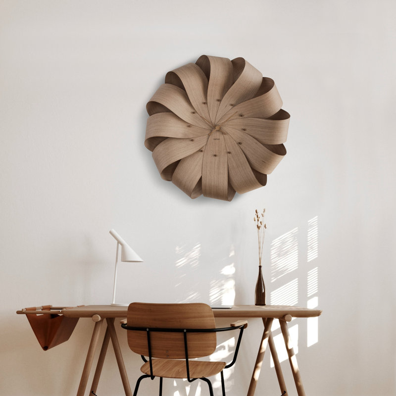 Walnut Analog Wall Clock, Dark Brown/Oak/Gold, 29.5" H x 29.5" W x 7.1" D