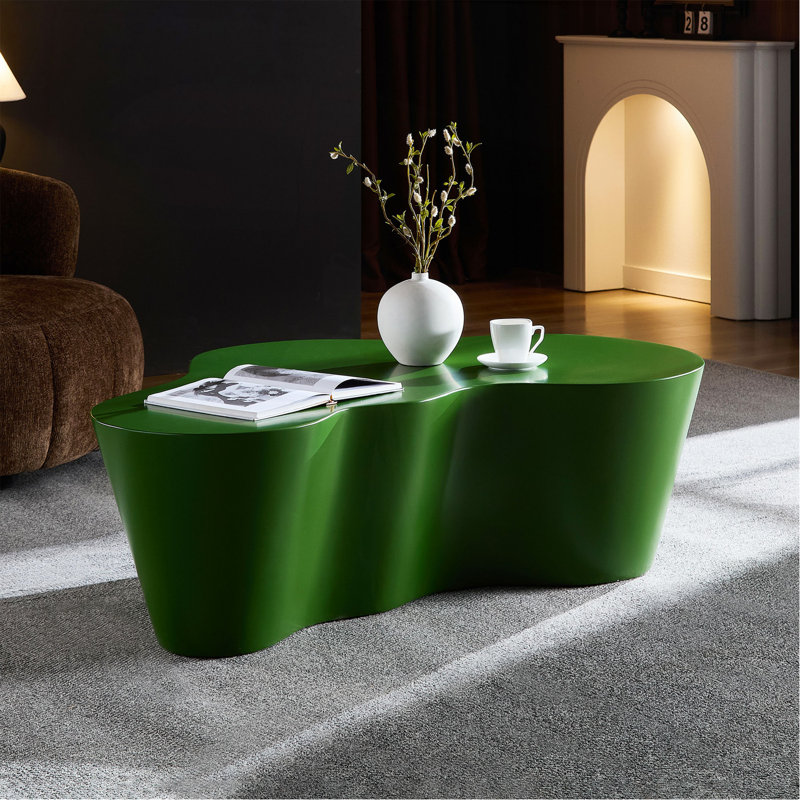 Table basse de 50 pouces de forme unique en fibre de verre robuste pour salon sans assemblage VERT, Vert