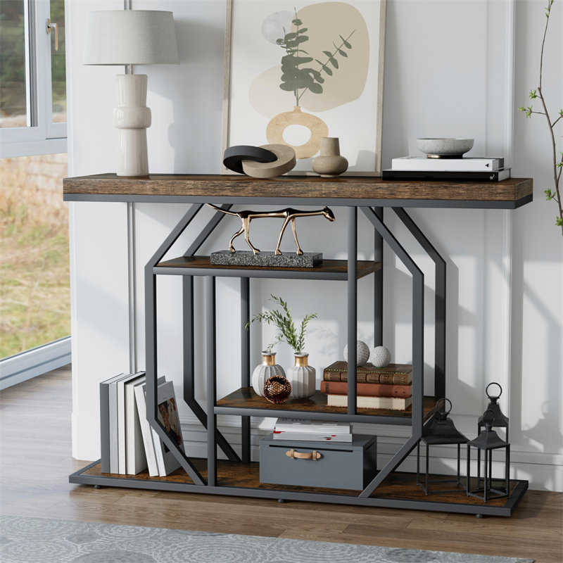 Industrial Console Table 4 Tier Entryway Table for Living Room, Hallway, Foyer