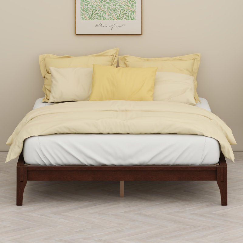 Base de lit plateforme en bois de bambou massif avec support de lattes en bois durable, Chocolate