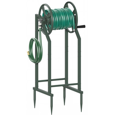 4-Spike Garden Hose Reel with 3.9ft Leader Hose & Stainless Fitting, Outdoor Hose Holder,Green