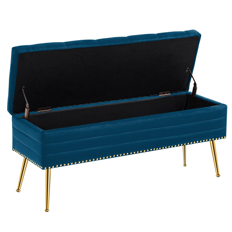 Banc de rangement en velours Carrielynn, Bleu marine