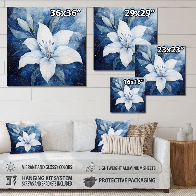 Marbre scintillant de lis - impression murale en métal florale, impression métallique Lily, H 16 po x l 16 po x P 0,84 po