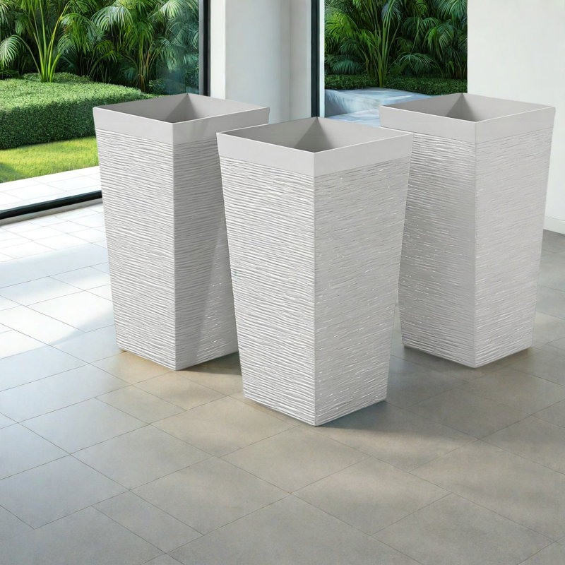 Ensemble de jardinières modernes peu encombrantes, polypropylène blanc durable pour l'extérieur