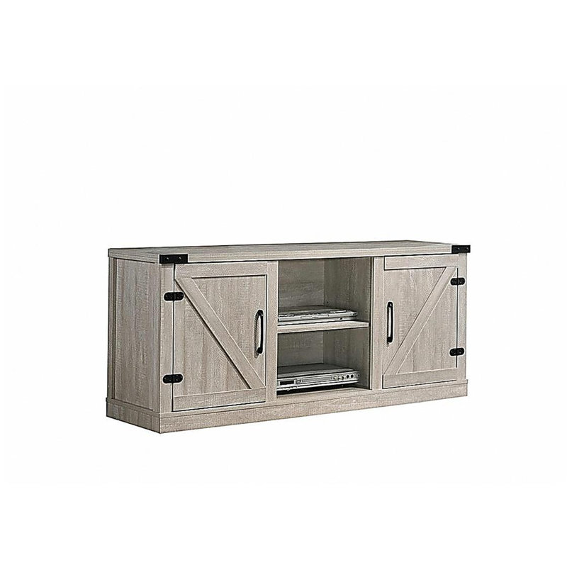Meuble télé Salerno Dusty Gray de 58 po avec 2 tablettes ouvertes et 2 armoires