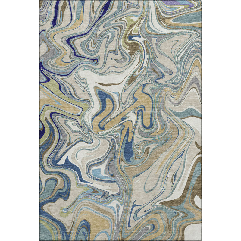 Premium Machine Washable Mayfield AMF2395 Abstract Rug, 3' x 5', Putty