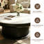 Table basse moderne, table ronde de 89 cm avec dessus en pierre et piètement noir, table centrale pour la décoration intérieure
