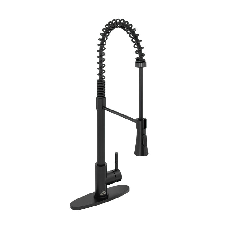 Spring Pull Down Sprayer Kitchen Faucet with Dual-Function Spray Head and Deck Plate