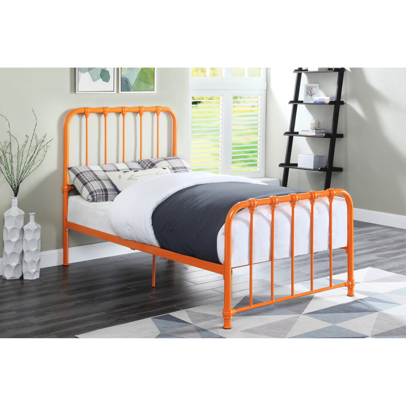 Lit plateforme orange en métal - sommier tapissier non requis, pour une chambre à coucher en orange envoûtant