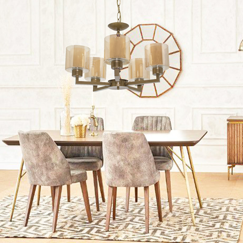 Affton 5 - Light Chandelier, Beige, Gold