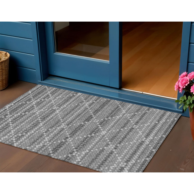 Tapis extérieur lavable à motif géométrique gris et argent 3 pi x 5 pi