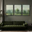 Forest Landscape " Misty Forest Panorama Gentle Greens And Blues Illustration Modern Decor Relax Calm Chic " 3 - Pieces-98697606-98697607