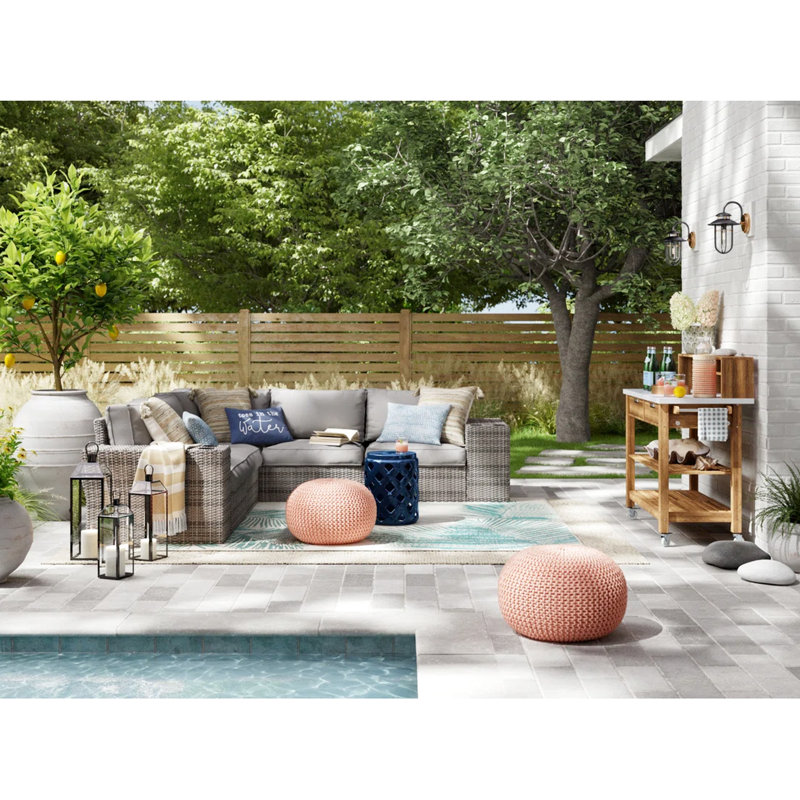 102'' Wide Outdoor Patio Sectional, Fully Assembled, Reversible L - Shaped, All Weather , Comfortable 7" Back Cushions, Removable Covers, Built In Cup Holders Wide, Modular, Rustproof Aluminum Frame,