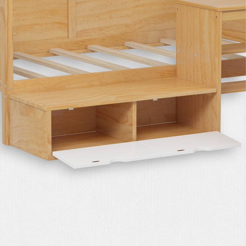 Twin Size Multi-functional Wooden Daybed with Storage Shelves and Lockers and Study Desk Set, including Matching Stool