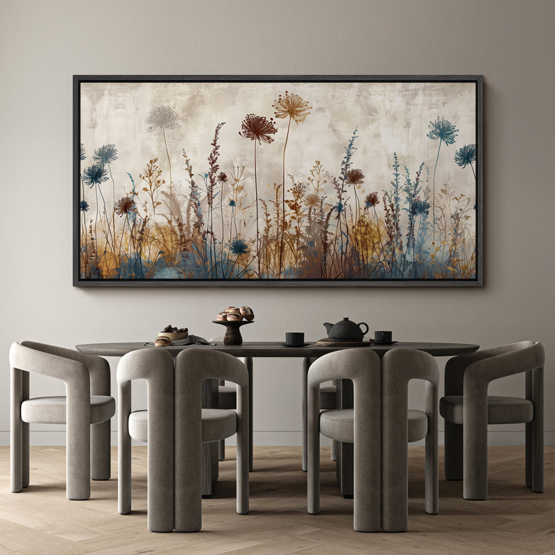 Fleurs sauvages vibrantes, fleurs sauvages, tons neutres, H 30 po x l 60 po, Noir, noir, noir, noir