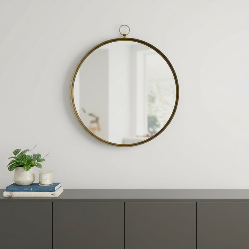 Gold Round Iron Framed Accent Mirror, 28" x 24"