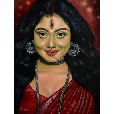 Maa Durga | Peinture à l'huile Hemant Raja | Pour la décoration murale