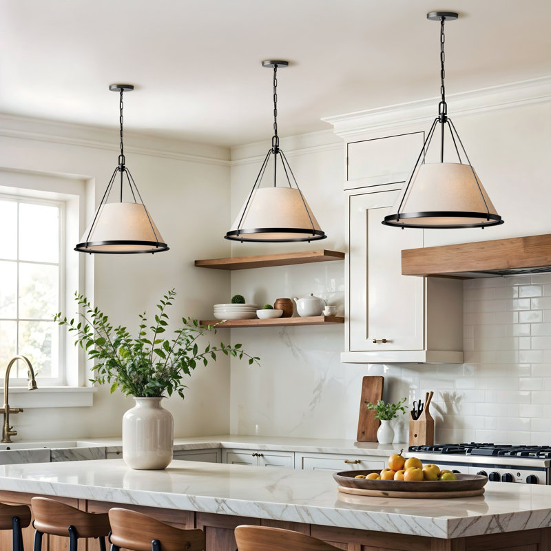 Luminaire suspendu Draven Modern en métal, tissu doré de 17 po à tambour moyen mat à 1 lumière à intensité variable pour cuisine, îlot de cuisine ou salle à manger de style moderne, minimaliste et transitionnel