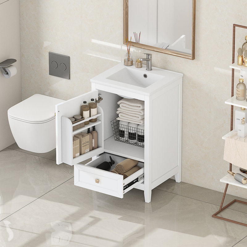 Meuble-lavabo de salle de bain avec lavabo, support de rangement et tiroir